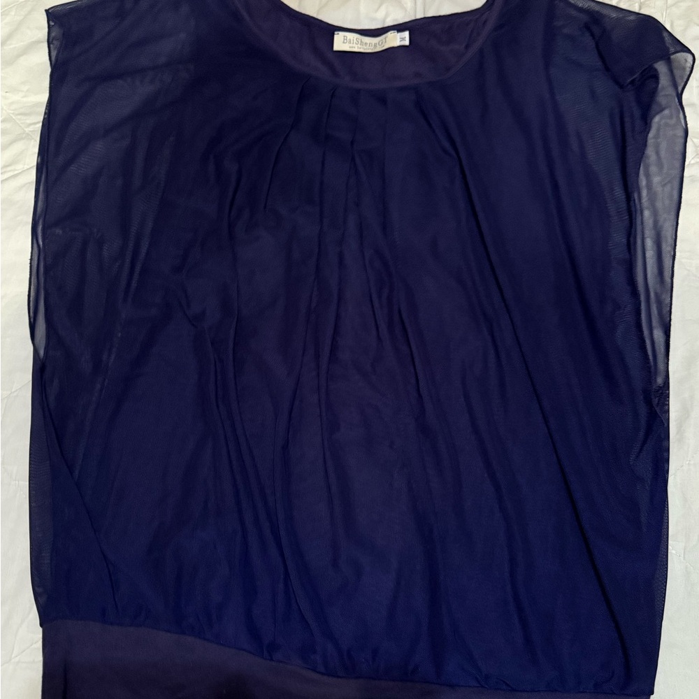BaiSheng GT, size M, navy blue lined sheer casual summery top, nautical, beach